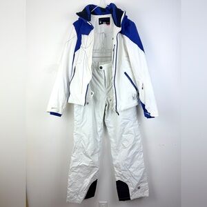 Spyder Ski Jacket & Snow Pants Set White Blue Insulated Winter Snow Suit
